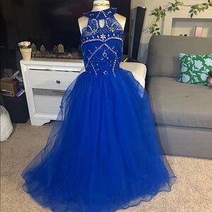 Royal Blue Beaded Tulle Pageant Gown